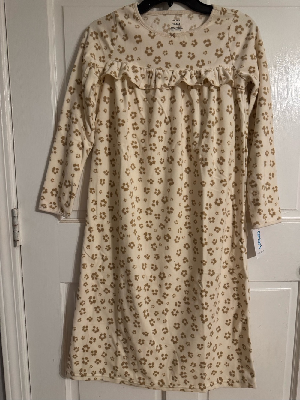 Carter's NWT Girls Leopard Print Nightgown, Long Sleeve Fleece Dress Sz 12/14